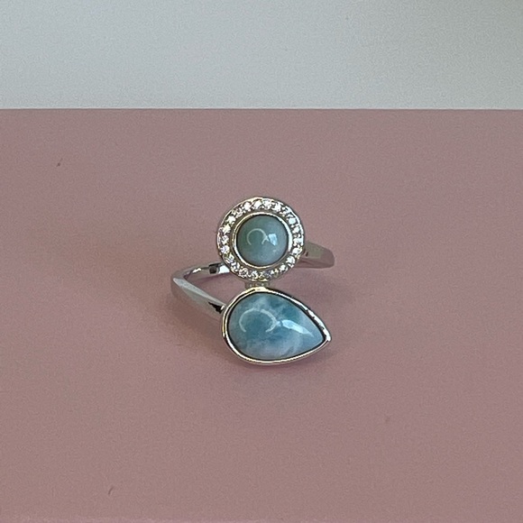 Clearance Sale $28 Firm! Natural Larimar & Cz Sterling Ring, Sz 6 - Picture 15 of 16
